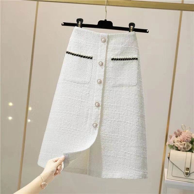High Waist A-Line Tweed Skirt - Stylish Mid-Length for Any Occasion - Buy Center