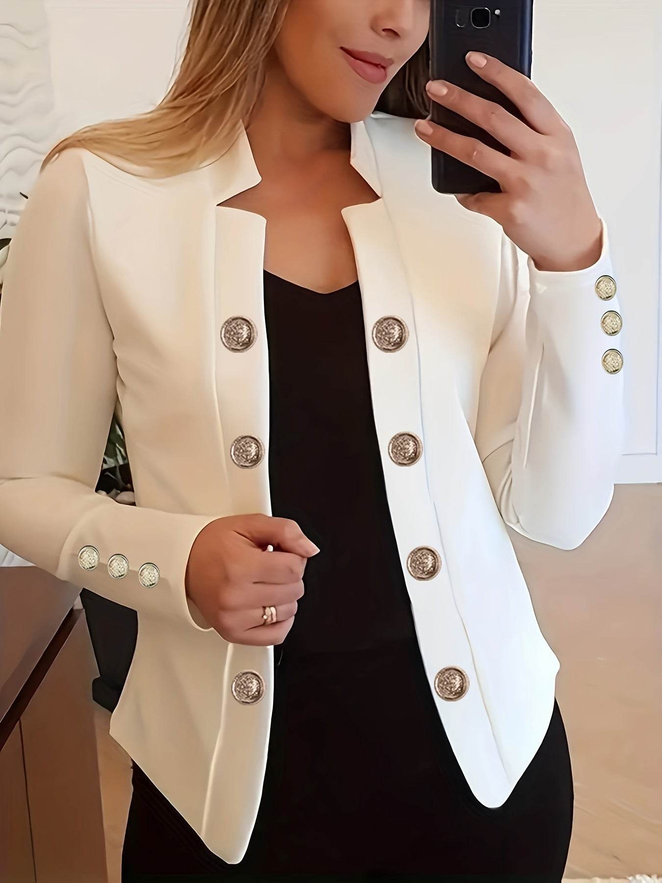 Buycenter Women's Fashion Blazer - Cuff Button Small Suit in Multiple Colors - Buy Center