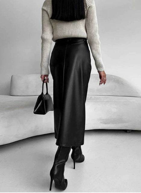 Buycenter Women's Retro Leather Skirt - Autumn Winter Fashion - Buy Center