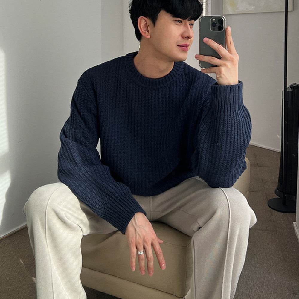 Buycenter Men's Round Neck Sweater - Dark Blue, Comfortable Fit - Buy Center