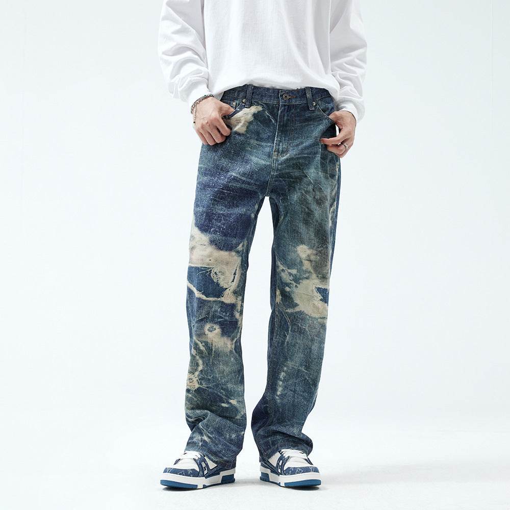 Buycenter Men's Straight Ripped Jeans - Casual Fashion Trousers - Buy Center