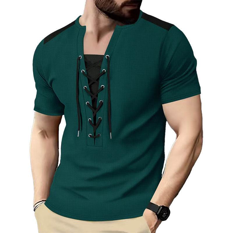 Buycenter Casual Multicolor Stitching Top - Round Neck, Short Sleeve - Buy Center