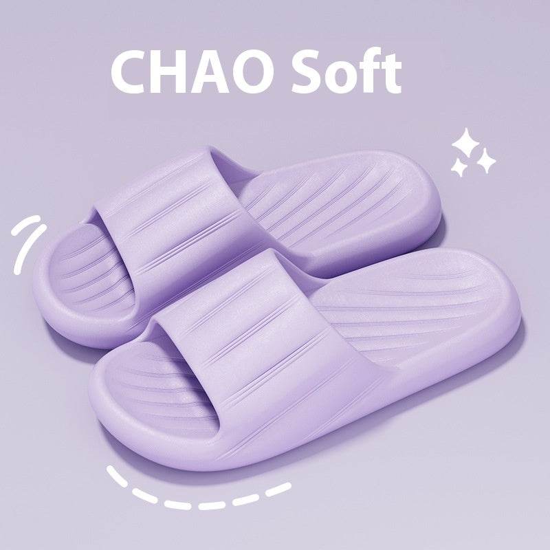 Fashion Solid Color Striped Slippers - Non-slip Thick Bottom for Couples - Buy Center