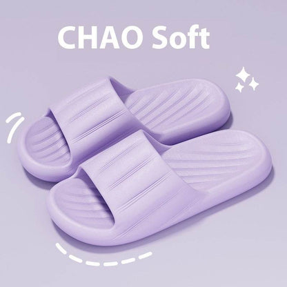 Fashion Solid Color Striped Slippers - Non-slip Thick Bottom for Couples - Buy Center