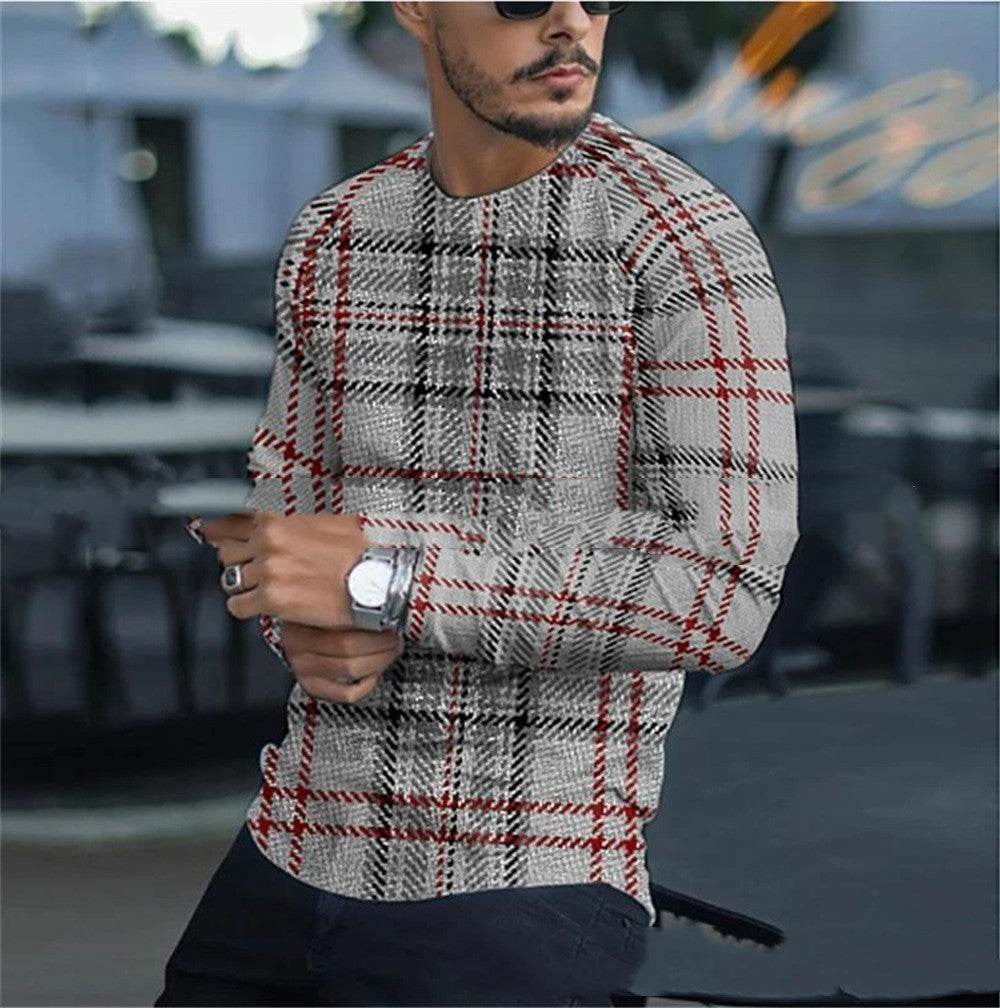 Buycenter Men's Striped Round Neck Shirt - Cotton Blend, Long Sleeve - Buy Center