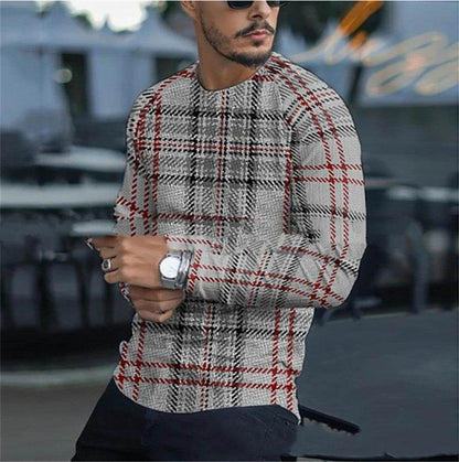 Buycenter Men's Striped Round Neck Shirt - Cotton Blend, Long Sleeve - Buy Center