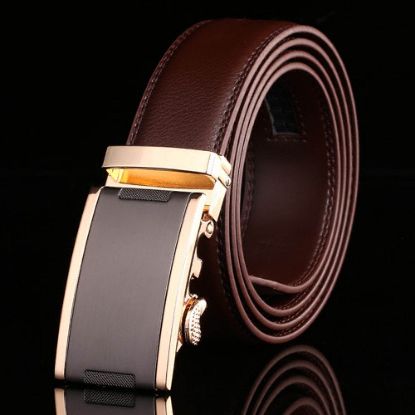 Men's Automatic Buckle Cowhide Belt - Durable Leather, Easy Fastening - Buy Center