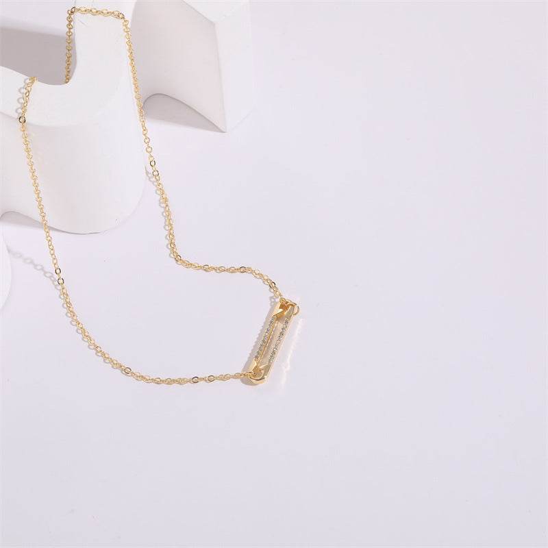 14k Gold Personalized Pin Zircon Pendant Clip Necklace - Adjustable Luxury - Buy Center