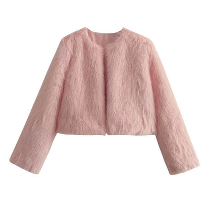 Stylish Polyester Imitation Fur Women's Cardigan Coat - Trendy Fashion 2025 - Buy Center