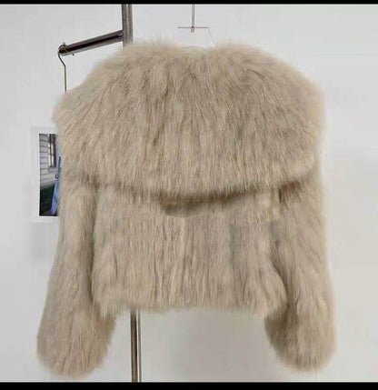 Buycenter Women's Fur Young Coat - Stylish Lapel Design, Short Length - Buy Center
