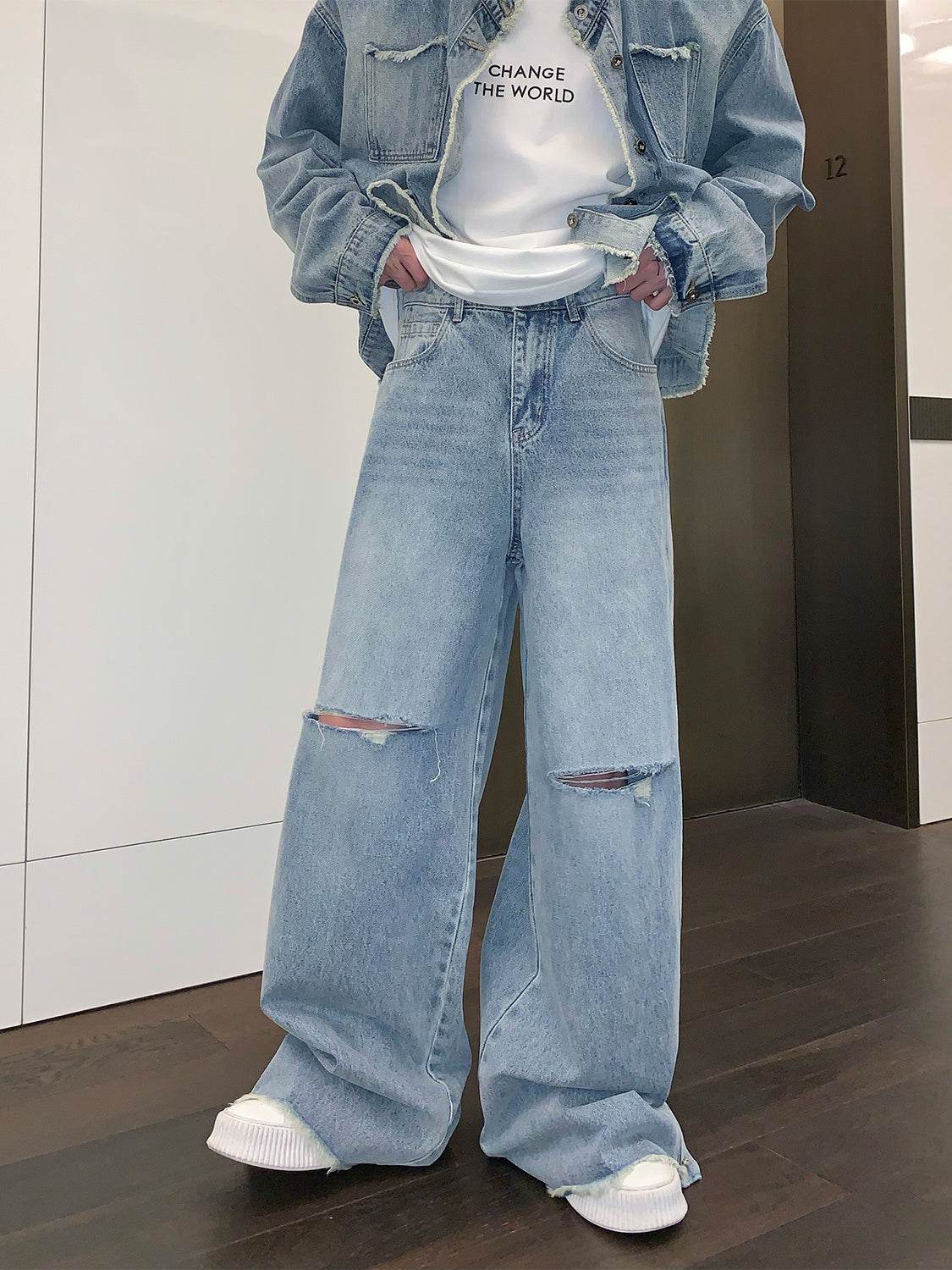 Buycenter Loose Straight Casual Trousers - Wide Leg, Blue & Black Options - Buy Center