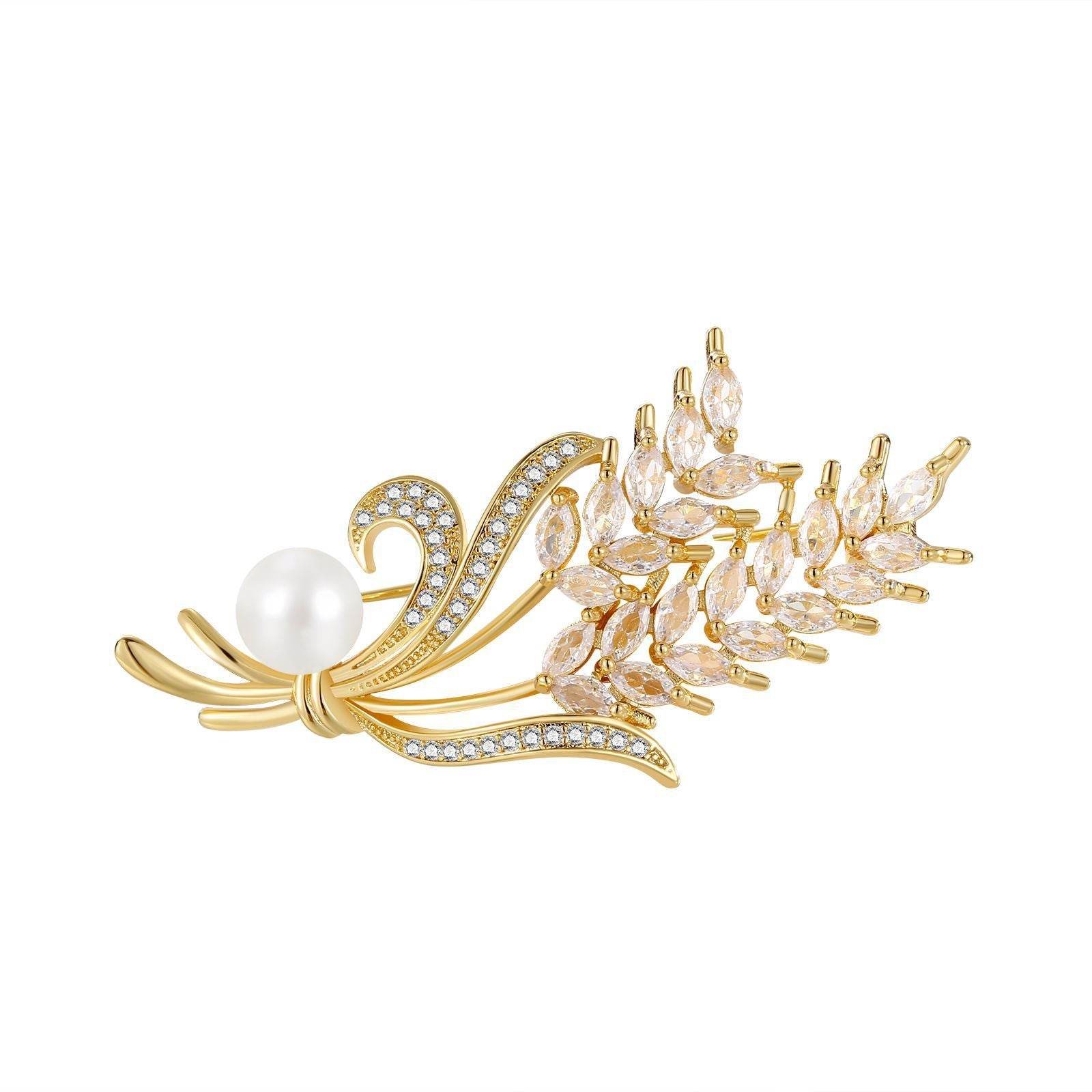 Buy Center Wheat Style Flower Brooch - Elegant Copper Decoration - Buy Center