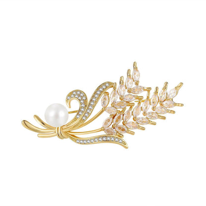 Buy Center Wheat Style Flower Brooch - Elegant Copper Decoration - Buy Center