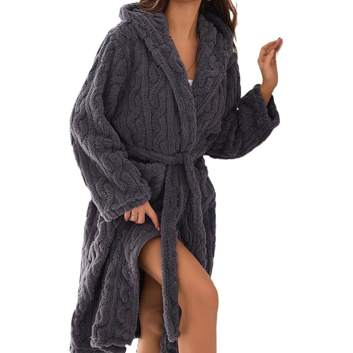 Plus Size Cotton Velvet Hooded Nightgown - Cozy Double Layer Design - Buy Center