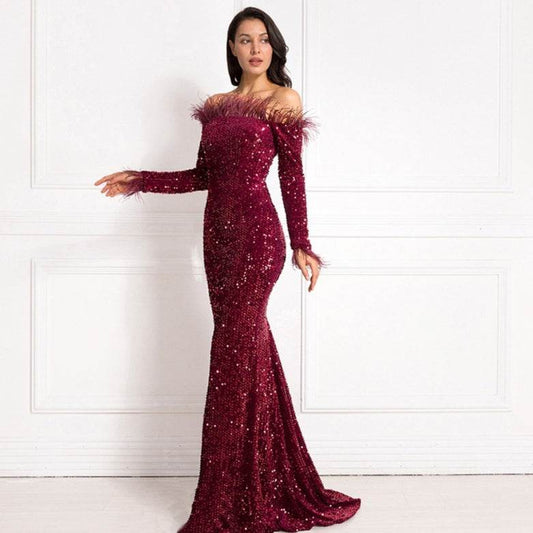 Elegant Off-the-Shoulder Fishtail Dress - Perfect for Formal Events - Buy Center