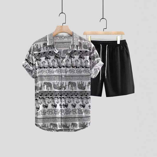 Men's Casual Short Sleeve Shirt Outfit - Trendy Prints & Comfort