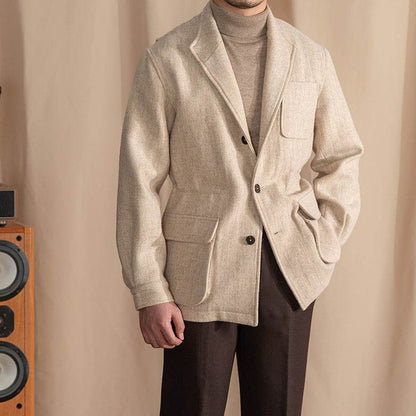 Retro Warm Tweed Safari Jacket - Stylish British Wool Outerwear 2025 - Buy Center