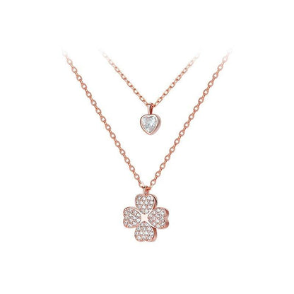 Buycenter Women's Sterling Silver Gold Clover Clavicle Chain Necklace - Buy Center