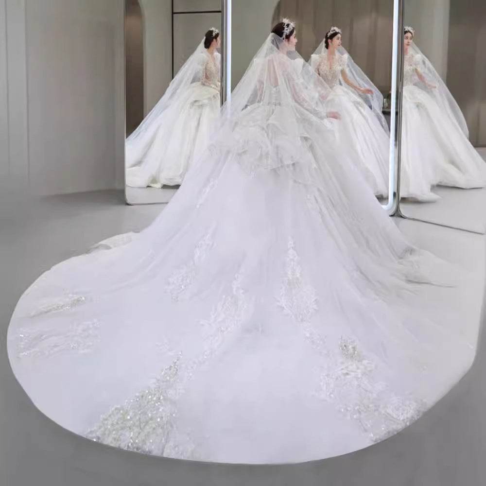 Bride Main Yarn Long Sleeve Wedding Dress - French Retro Trailing Elegance - Buy Center