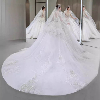 Bride Main Yarn Long Sleeve Wedding Dress - French Retro Trailing Elegance - Buy Center