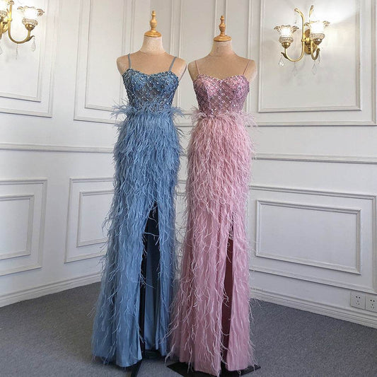 Feather Slim-Fit Evening Dress - Elegant Formal Wear for Parties & Banquets - Buy Center