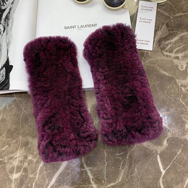 Sweet Warm Rex Rabbit Fur Gloves - Cozy Half Finger Design for Winter - Buy Center