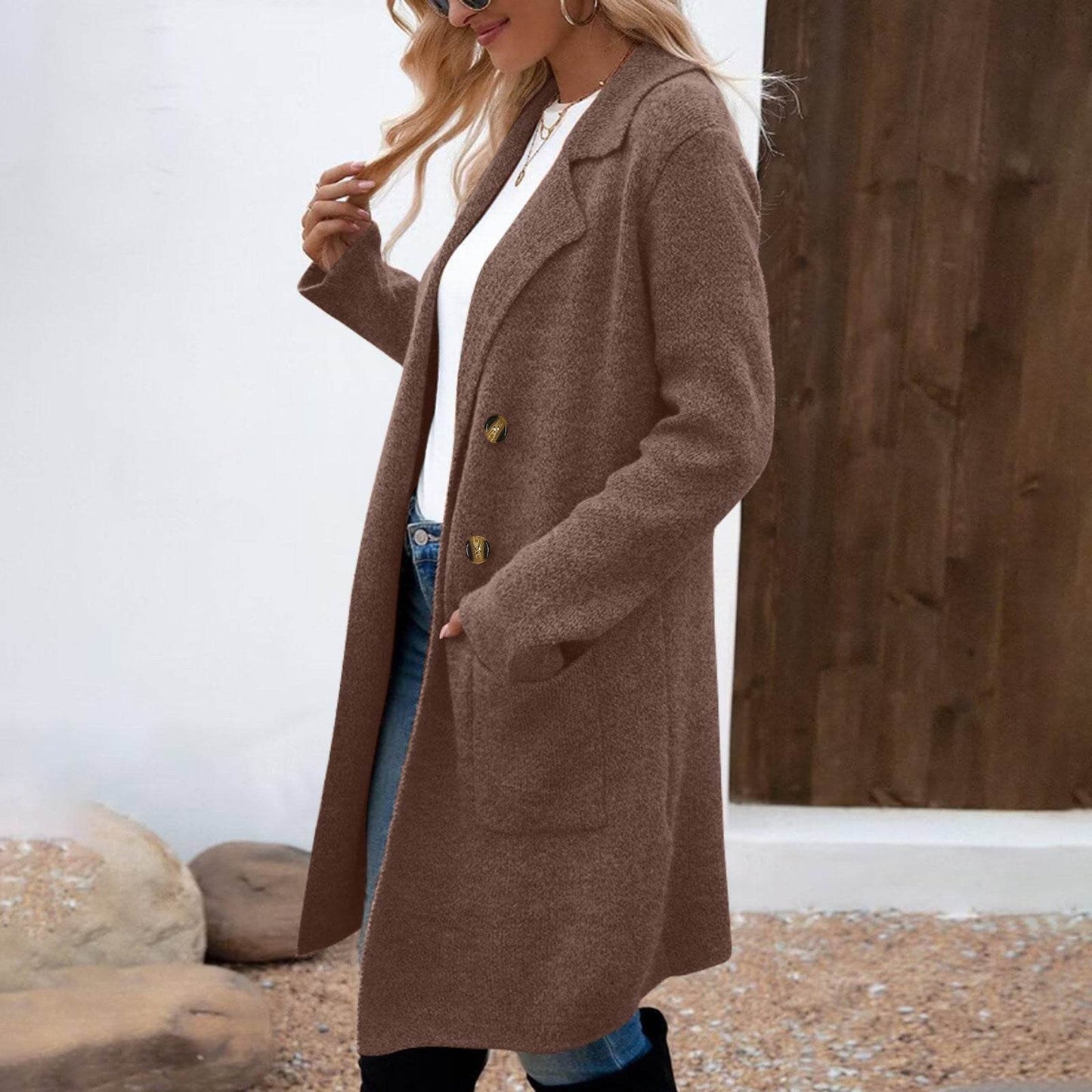 Buycenter Women's Mid-Length Woolen Coat Jacket - All-Match Fashionable Style - Buy Center