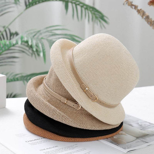 Buycenter Women's Adjustable Metal Leather Ring Bucket Hat - Sunscreen & Breathable - Buy Center