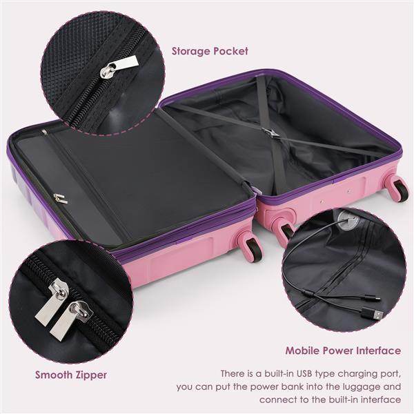 Purple & Pink Luggage Set of 3 - USB Port & Airline Approved Carry-On - Buy Center