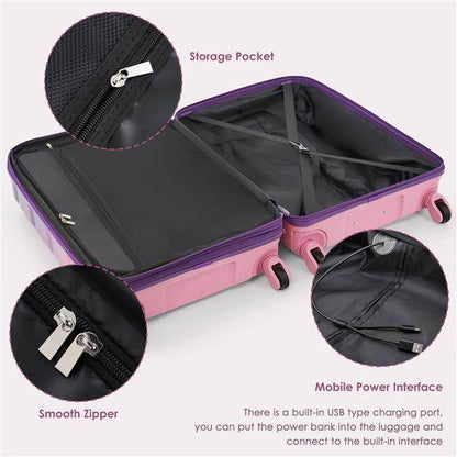 Purple & Pink Luggage Set of 3 - USB Port & Airline Approved Carry-On - Buy Center