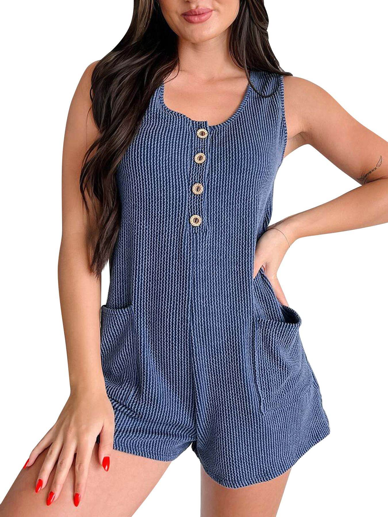 Contrast Color Striped Sleeveless Vest Jumpsuit - Stylish & High Elasticity - Buy Center