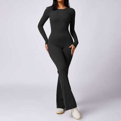 Leisure Horn Long Sleeve Yoga Jumpsuit - Quick-Drying, Stylish Workout Wear - Buy Center