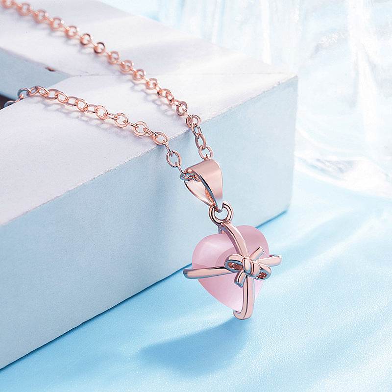 Buycenter Heart-Shaped Powder Crystal Pendant Necklace - 925 Plated Jewelry - Buy Center