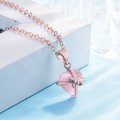 Buycenter Heart-Shaped Powder Crystal Pendant Necklace - 925 Plated Jewelry - Buy Center