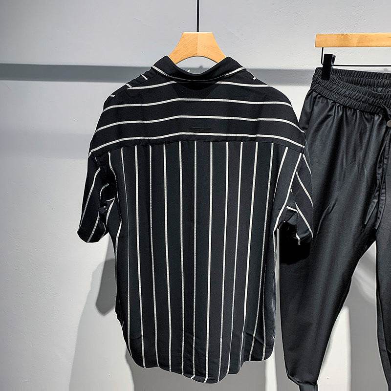 Men's Striped Short-Sleeved Shirt - Comfortable Black & Brown Style 2025 - Buy Center