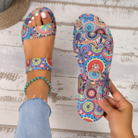 Buycenter Ethnic Pattern Flat Slip-On Slippers for Women - Casual Comfort - Buy Center