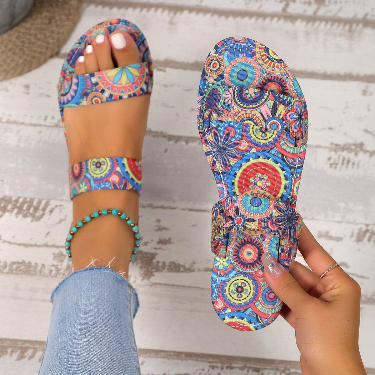 Buycenter Ethnic Pattern Flat Slip-On Slippers for Women - Casual Comfort - Buy Center