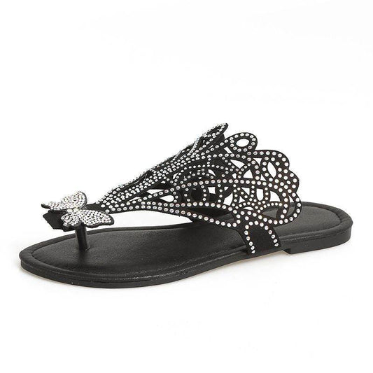 Buycenter Women's Rhinestone Flip-toe Sandals - Slip-on Flat Slippers - Buy Center