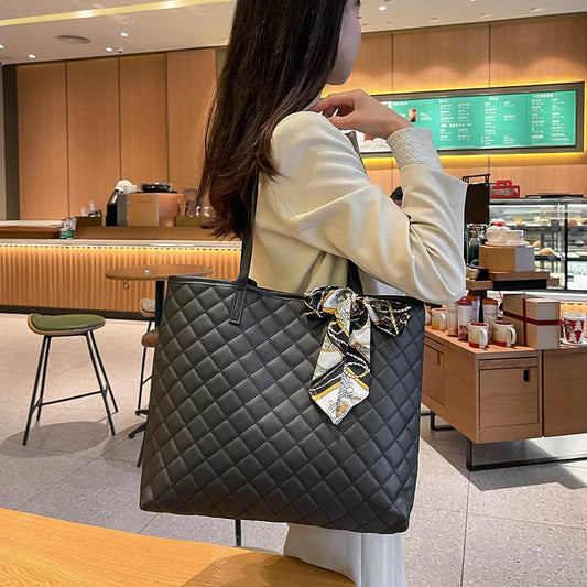 Buycenter Large Capacity Tote Bag - Women's Diamond Plaid Design - Buy Center