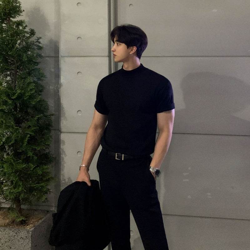 Men's Half Turtleneck Knitted T-shirt - Slim Fit, Summer Style - Buy Center