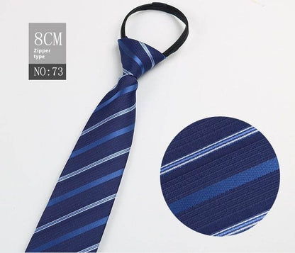 Black Striped Blue Business Tie - Lazy Zip Closure for Easy Wear - Buy Center