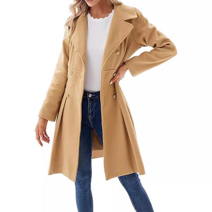 Women's A-Line Pea Coat - Double Breasted Windbreaker with Pockets - Buy Center