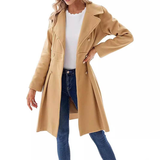Women's A-Line Pea Coat - Double Breasted Windbreaker with Pockets - Buy Center