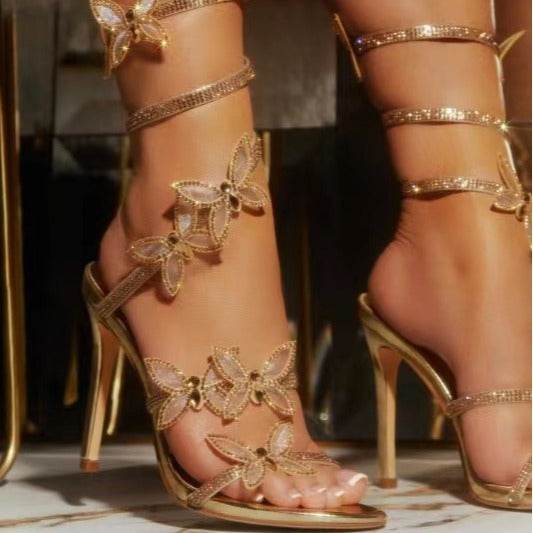 Buycenter Trendy Rhinestone Butterfly Stiletto Sandals for Women - Buy Center