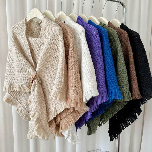 Monochrome Tassel Cape & Shawl - Stylish Warm Neck Protector for Women - Buy Center