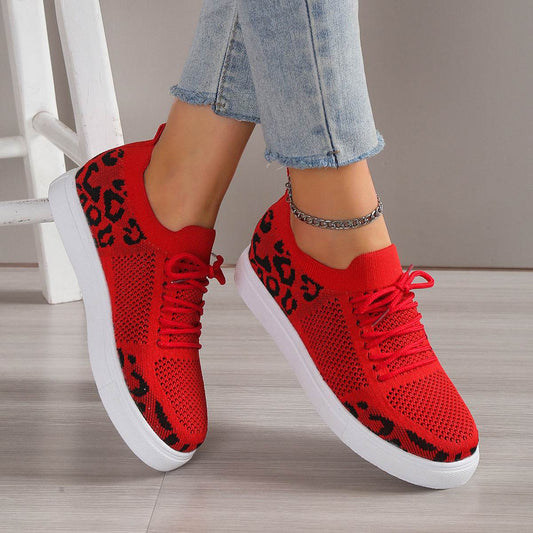 Buycenter Women's Casual Sports Flats - Leopard Print Flyknit Shoes - Buy Center