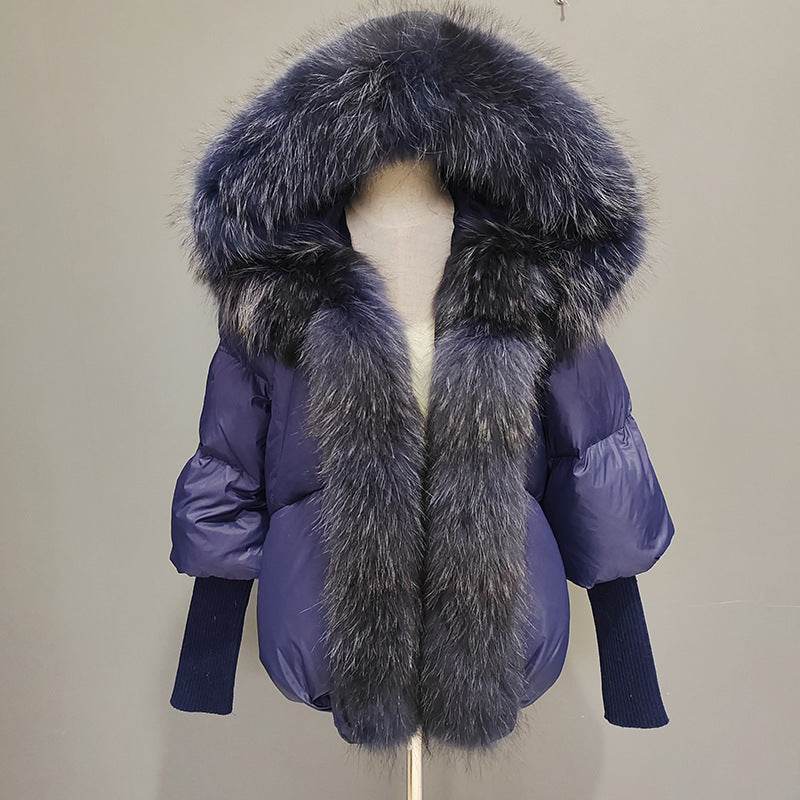 Buycenter White Duck Down Jacket - Removable Fur Collar, Thick Design - Buy Center