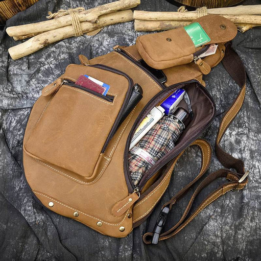 Retro Men's Chest Bag - Genuine Leather, Stylish & Convenient Design - Buy Center