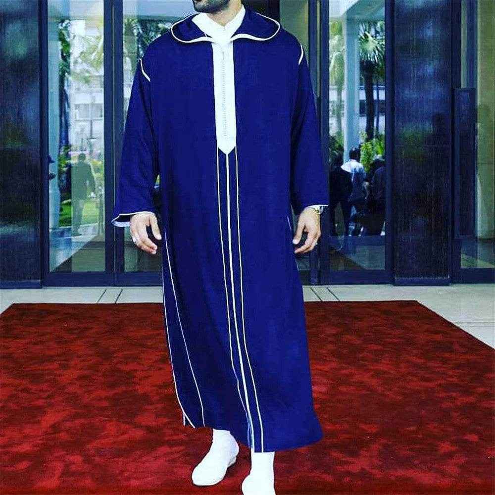 Fashion Casual Men's Dark Blue Robe - Stand Collar, Comfortable Fit 2025