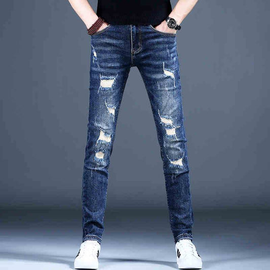Ripped Fleece Padded Jeans for Men - Stretch Slim-Fit Casual Style - Buy Center